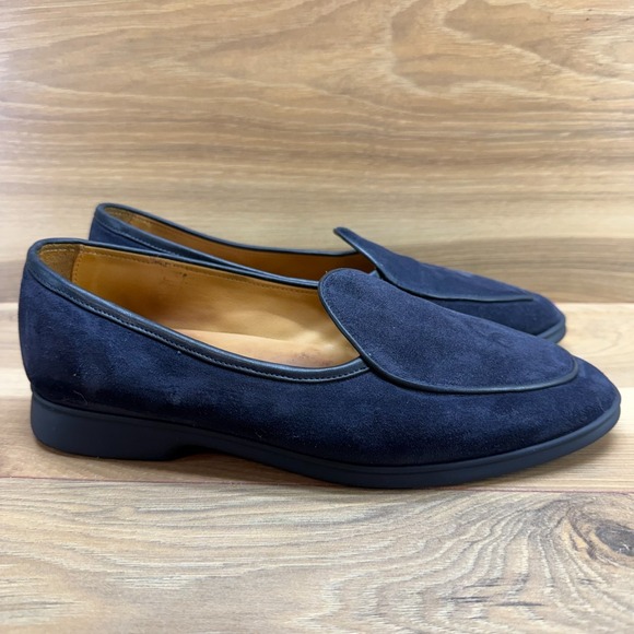 BAUDOIN & LANGE London Mens 39 US 6.5 Sagan Classic Loafers Navy Suede Slip On